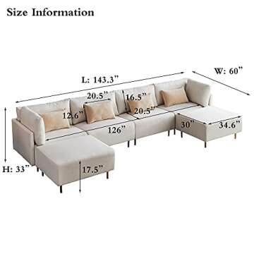 Hommoo Modern Reversible Sectional Sofa U Shaped Couch