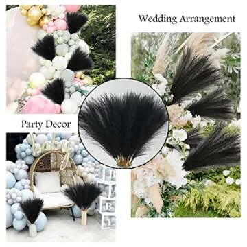 obbsie 50pcs Faux Pampas Grass, 21.6" Short Artificial Pompous Grass Floral Fake Pompas Grass Branches Vase Filler Flower Arrangement for Home Wedding Boho Decor, Black