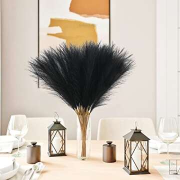 obbsie 50pcs Faux Pampas Grass, 21.6" Short Artificial Pompous Grass Floral Fake Pompas Grass Branches Vase Filler Flower Arrangement for Home Wedding Boho Decor, Black