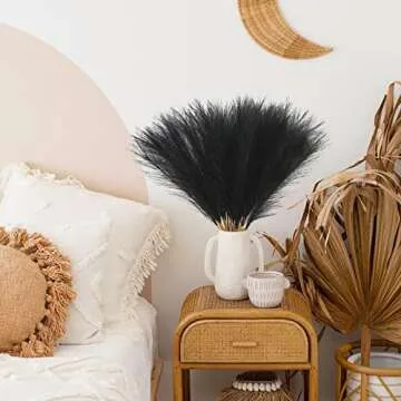 obbsie 50pcs Faux Pampas Grass, 21.6" Short Artificial Pompous Grass Floral Fake Pompas Grass Branches Vase Filler Flower Arrangement for Home Wedding Boho Decor, Black