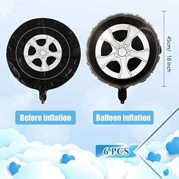 Lewtemi 6 Pcs Wheel Tire Balloons 18 Inch Race Car Balloons Race Car Party Decorations Foil Large Bi...