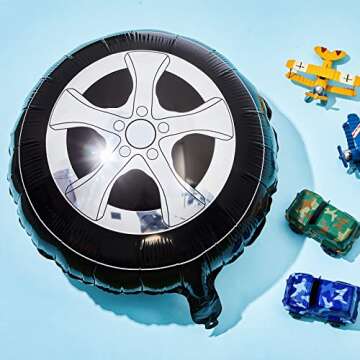 Lewtemi 6 Pcs Wheel Tire Balloons 18 Inch Race Car Balloons Race Car Party Decorations Foil Large Birthday Party Supplies Decorations Black White