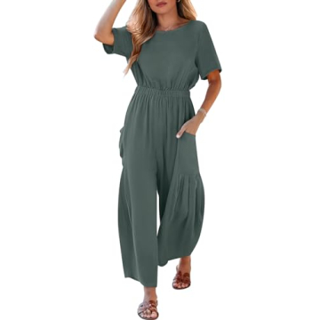 ANRABESS Women Linen Jumpsuits - Stylish Summer Casual One Piece Wide Leg Outfit