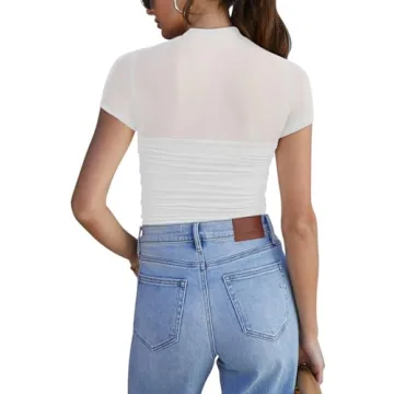 REORIA Sexy Mock Turtle Neck Bodysuit for Women