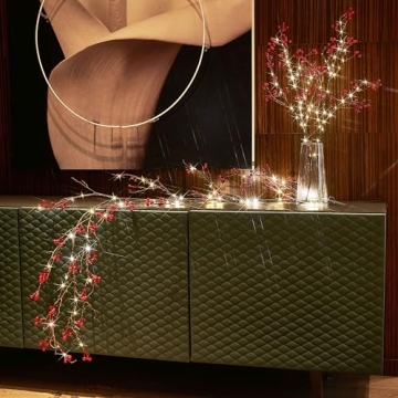 Hairui 32IN Red Berry Lighted Branches with Timer