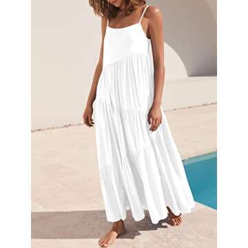 LOGENE Womens Summer Maxi Dress Beach Casual Boho Loose Fit White Dresses Trendy Spaghetti Strap Tie...
