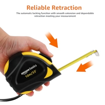 Amazon Basics Self-Locking Tape Measure 33 Feet Metric Inch Scale