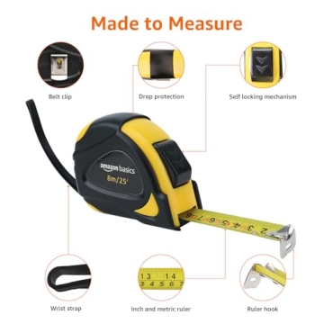 Amazon Basics Self-Locking Tape Measure 33 Feet Metric Inch Scale