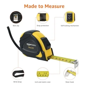Amazon Basics Self-Locking Tape Measure 33 Feet Metric Inch Scale