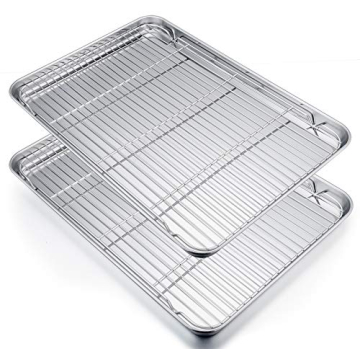 P&P CHEF Extra Large Baking Sheet and Cooking Rack Set - 4 Piece Stainless Steel Set for Perfect Bak...