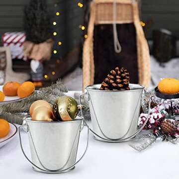 TAKMA 3.1Inch Galvanized Mini Tin Buckets – 12Pcs Silver Metal Buckets with Handle Best for Organizing, Penholder, Party Favors, Bridal Shower and Craft Projects .Silver