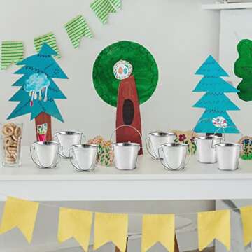 TAKMA 3.1Inch Galvanized Mini Tin Buckets – 12Pcs Silver Metal Buckets with Handle Best for Organizing, Penholder, Party Favors, Bridal Shower and Craft Projects .Silver