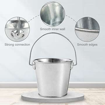TAKMA 3.1Inch Galvanized Mini Tin Buckets – 12Pcs Silver Metal Buckets with Handle Best for Organizing, Penholder, Party Favors, Bridal Shower and Craft Projects .Silver