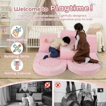 Fivetry 12PCS Modular Kids Play Couch, Child Sectional Sofa, Kids Floor Sofa for Playroom Fort Building, Convertible Foam and Floor Cushion for Boys and Girls