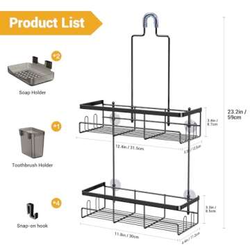 AKTECKE Shower Caddy Hanging Bathroom Organizer: Rustproof Shower Shelf for Inside Shower - No Drilling Shower Racks Over Showerhead - Bath Shower Shelves Rack for Shampoo Soap Black
