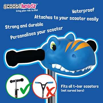 Scootaheadz - Dinosaur Scooter Accessories Personalise Your Boys Ride - Dino Scooter Head for Kids Scooter - Toys for Boys - Ages 3 and Up - Danny Dino in Green