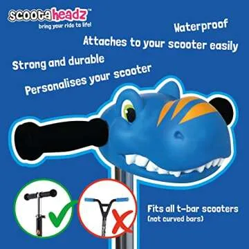 Scootaheadz - Dinosaur Scooter Accessories Personalise Your Boys Ride - Dino Scooter Head for Kids Scooter - Toys for Boys - Ages 3 and Up - Danny Dino in Green