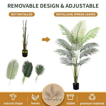 Aphighjoy 5FT Artificial Areca Palm - Fake Plants Palm Tree Faux Tropical Palm Potted Dypsis Lutesce...