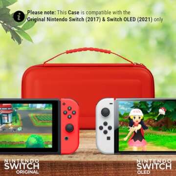 Orzly Carrying case for Nintendo Switch OLED and Switch Console - Red Protective Hard Portable Trave...