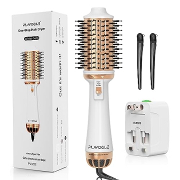 Plavogue Dual Voltage Blow Dryer Brush for European Travel,110V-240V Hot Air Brush with Volumizer, N...