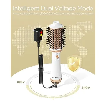 Plavogue Dual Voltage Blow Dryer Brush for European Travel,110V-240V Hot Air Brush with Volumizer, Negative Ionic Anti-Frizz - Styling Brush with Ceramic Coating for Long/Mid Hair Types, Oval Shape