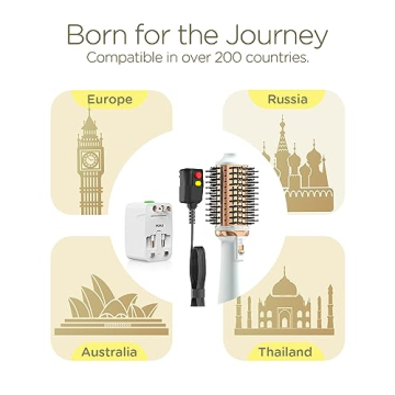 Plavogue Dual Voltage Blow Dryer Brush for European Travel,110V-240V Hot Air Brush with Volumizer, Negative Ionic Anti-Frizz - Styling Brush with Ceramic Coating for Long/Mid Hair Types, Oval Shape