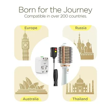 Plavogue Dual Voltage Blow Dryer Brush for European Travel,110V-240V Hot Air Brush with Volumizer, Negative Ionic Anti-Frizz - Styling Brush with Ceramic Coating for Long/Mid Hair Types, Oval Shape