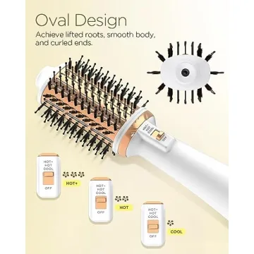 Plavogue Dual Voltage Blow Dryer Brush for European Travel,110V-240V Hot Air Brush with Volumizer, Negative Ionic Anti-Frizz - Styling Brush with Ceramic Coating for Long/Mid Hair Types, Oval Shape