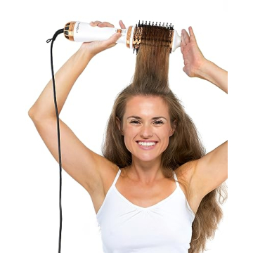 Plavogue Dual Voltage Blow Dryer Brush for European Travel,110V-240V Hot Air Brush with Volumizer, Negative Ionic Anti-Frizz - Styling Brush with Ceramic Coating for Long/Mid Hair Types, Oval Shape