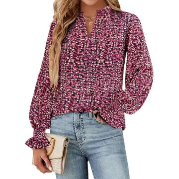 MASCOMODA Women's V Neck Floral Long Sleeve Tops 2025 - Chic Summer Boho Work Blouse