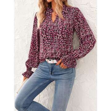 Buy MASCOMODA Women's V Neck Floral Long Sleeve Tops