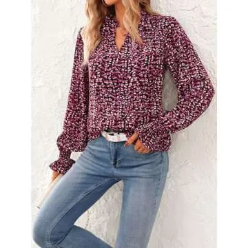 Buy MASCOMODA Women's V Neck Floral Long Sleeve Tops