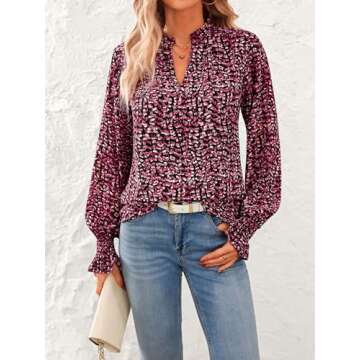 Buy MASCOMODA Women's V Neck Floral Long Sleeve Tops