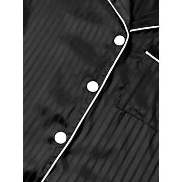 LYANER Women's Striped Silky Satin Pajamas Short Sleeve Top with Shorts Sleepwear PJ Set