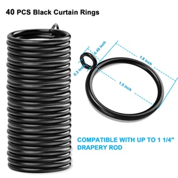 40 PCS Black Curtain Rings for Stylish Home Décor