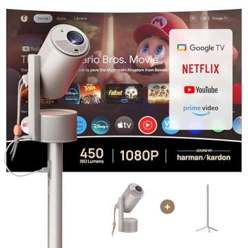 XGIMI MoGo 3 Pro 2024 NEW Outdoor Projector with PowerBase Stand, 2.5hrs Battery, Google TV with Licensed Netflix, Build-in Adjustable Stand, 450 ISO Lumens, ISA 2.0, 2 x 5W Harman Kardon