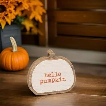 Collins Painting "Hello Pumpkin" 3D Pumpkin Wood Sign - Wooden Tabletop Fall Signs - Rustic Fall Home Décor for Autumn