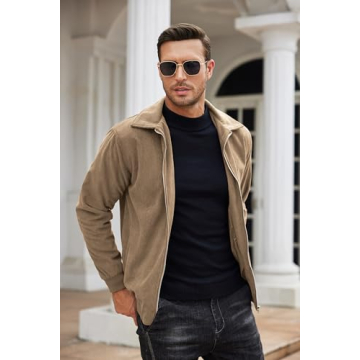 COOFANDY Men's Khaki Retro Corduroy Zipper Jacket