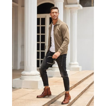 COOFANDY Men's Khaki Retro Corduroy Zipper Jacket