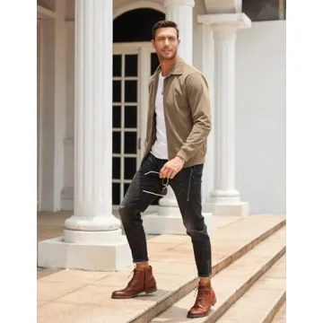 COOFANDY Men's Khaki Retro Corduroy Zipper Jacket