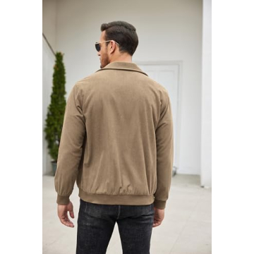 COOFANDY Men's Khaki Retro Corduroy Zipper Jacket