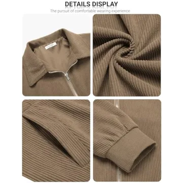 COOFANDY Men's Khaki Retro Corduroy Zipper Jacket
