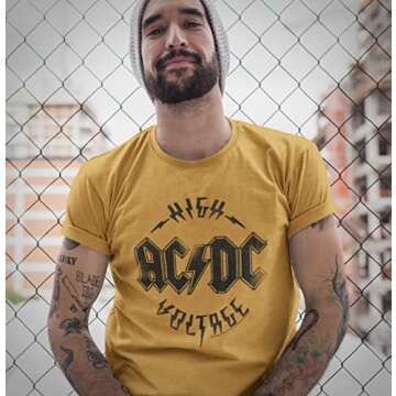 ACDC Heavy Metal Rock Band High Voltage Distressed Ginger Adult T-Shirt Tee
