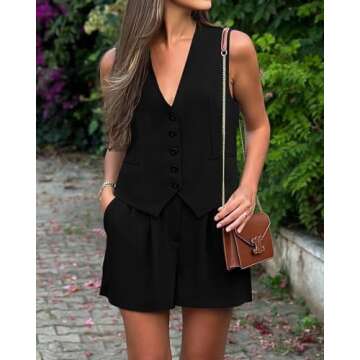PRETTYGARDEN Women's 2 Piece Sets Sexy Solid Color Vest Fashion Shorts with Pocket Formal Outfits Sp...