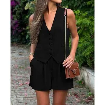 PRETTYGARDEN Women's 2 Piece Sets Sexy Solid Color Vest Fashion Shorts with Pocket Formal Outfits Sp...