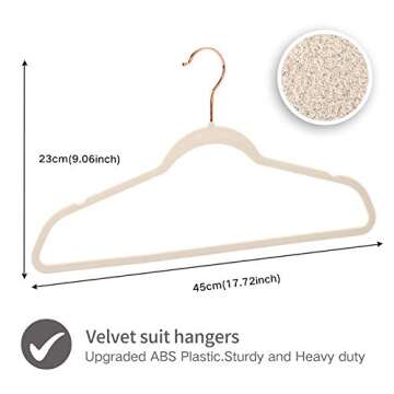 Premium Ivory Velvet Hangers - Rose Gold Swivel Hooks -Non Slip Sturdy Suit Hangers- Felt Hangers-Space Saving Clothes Hangers 50 Pack for Skirts Coats(Ivory/Rosegold, 50 Pack)