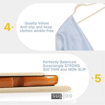 Premium Ivory Velvet Hangers - Rose Gold Swivel Hooks -Non Slip Sturdy Suit Hangers- Felt Hangers-Space Saving Clothes Hangers 50 Pack for Skirts Coats(Ivory/Rosegold, 50 Pack)