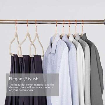 Premium Ivory Velvet Hangers - Rose Gold Swivel Hooks -Non Slip Sturdy Suit Hangers- Felt Hangers-Space Saving Clothes Hangers 50 Pack for Skirts Coats(Ivory/Rosegold, 50 Pack)