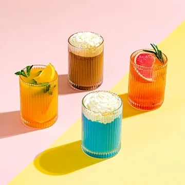 Combler Ribbed Glassware Set - 4 Durable 9oz Glasses