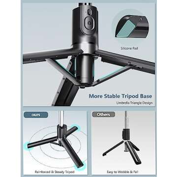 Selfie Stick Tripod with Light - Portable & Compatible Anywhere
